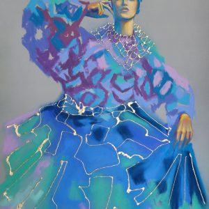 "Blue Dress" Pastel & Gold Leaf - Micak Gallery
