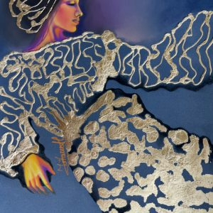 "Gold Dress" Pastel & Gold Leaf - Micak Gallery