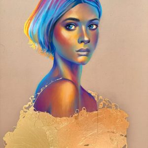 "Blue Eyes" Pastel & Gold Leaf - Micak Gallery